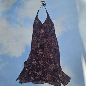 Red Paisley Print y2k Flutter Halterneck Dress Sexy Pattern Halter Dress